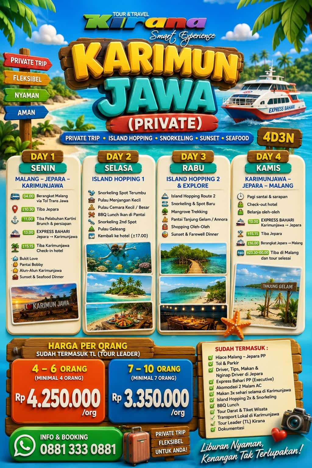 Private Trip Karimunjawa 4D3N Island Hopping dari Malang